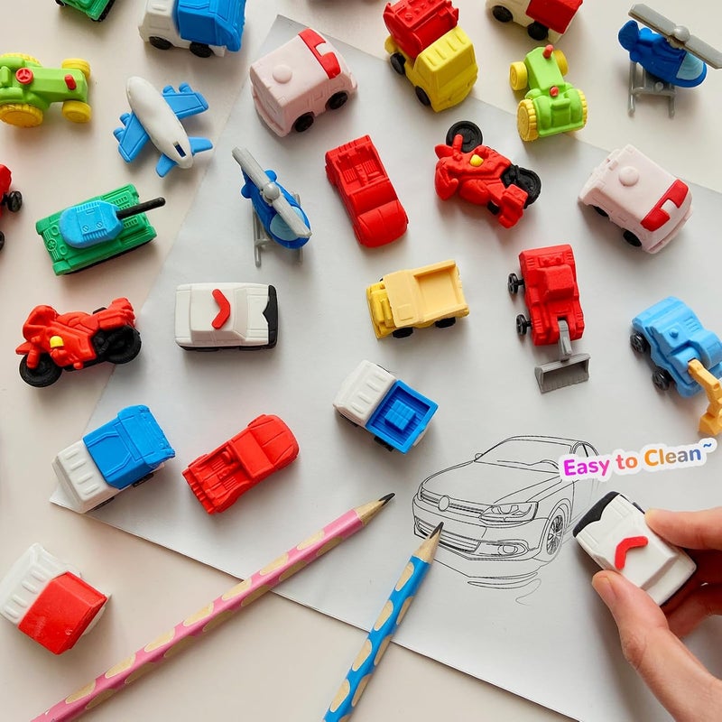 Kaemi 32 Pcs Car Erasers Desk Pets for Kids Classroom Prizes Fun Cool 3D Puzzle Erasers Bulk Mini Cute Pencil Eraser Pals Toys for Party Favors Treasure Box Goodie Bag Stuffers - Image 2